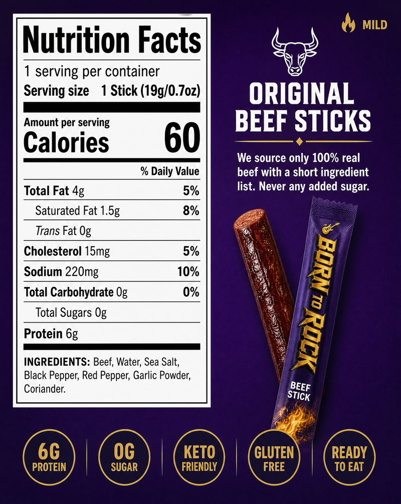 Born to Rock beef sticks — b01 6 Grams of Protein in One Savage Bite
