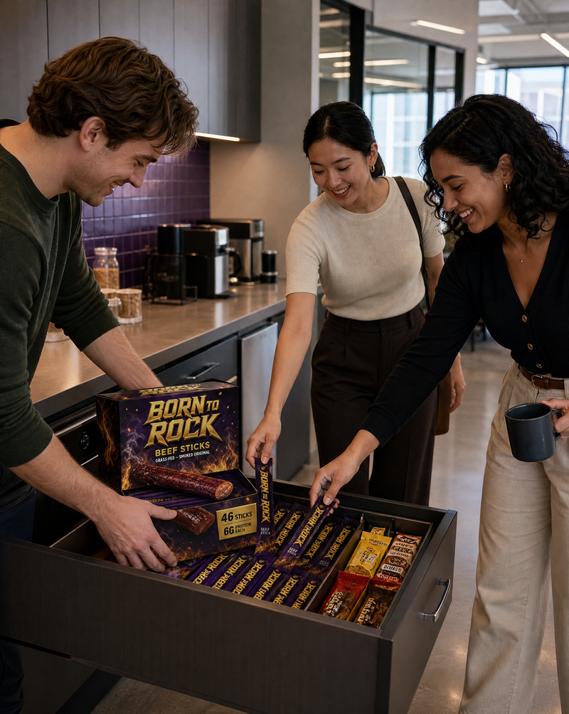 Born to Rock beef sticks — b08 Desk Drawer, Gym Bag, Glovebox — Fuel Everywhere