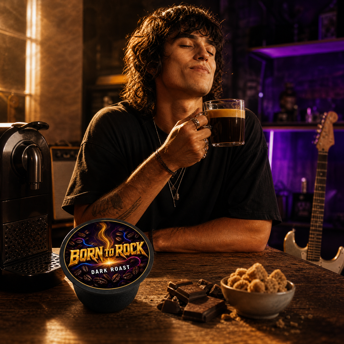 Born to Rock coffee pods — b02 dark cocoa brown sugar