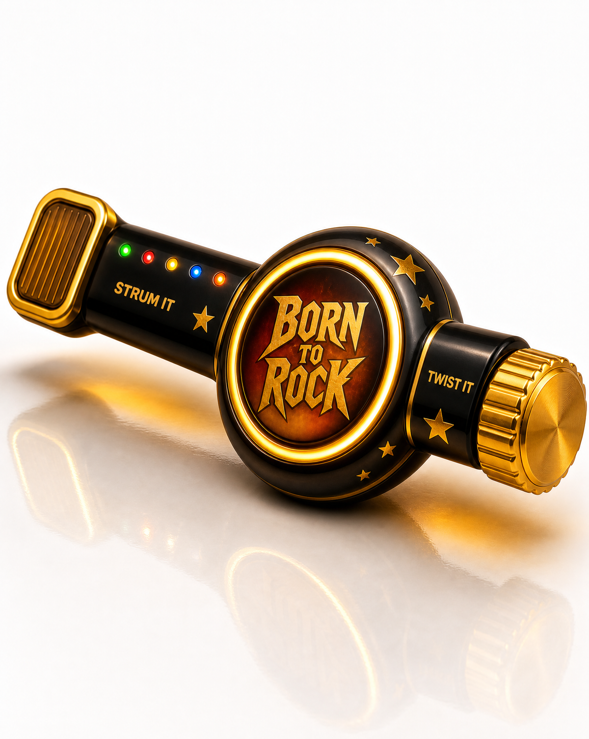 Strum It! Twist It! handheld rock reaction game — front hero view