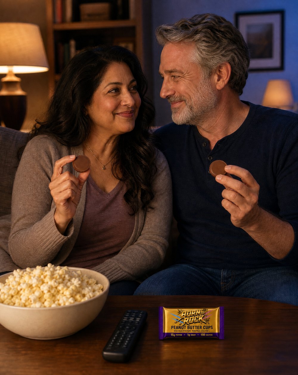 Two people enjoying peanut butter cups
